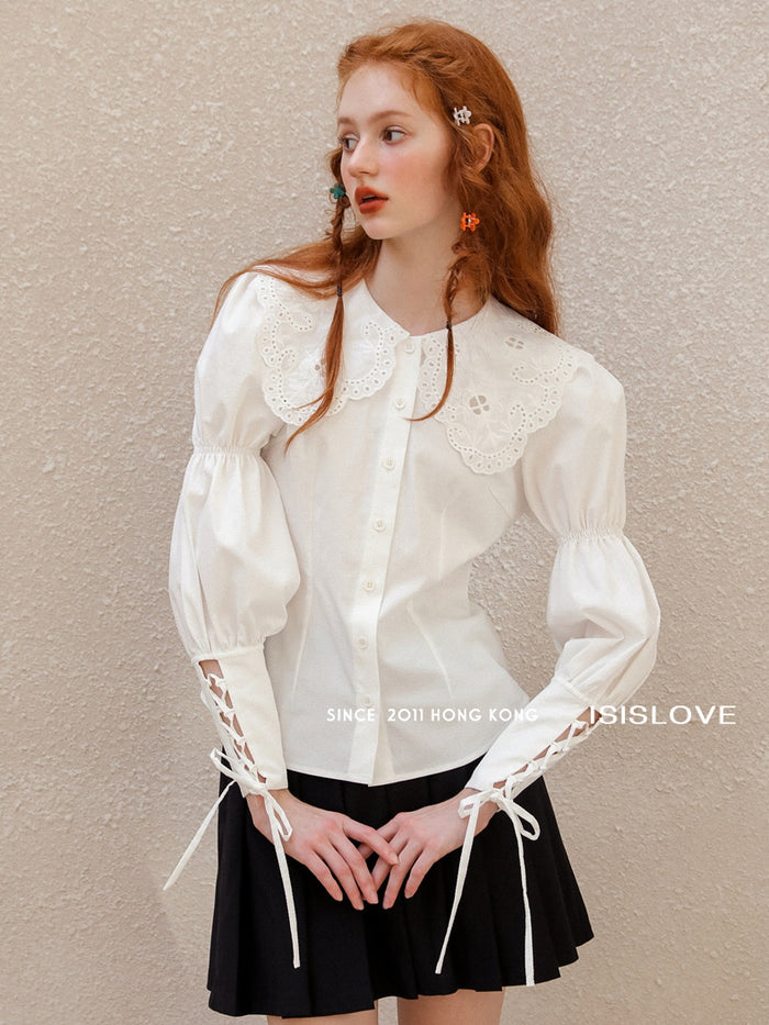 Vtg. Cache Collared Blouse with Lace Details