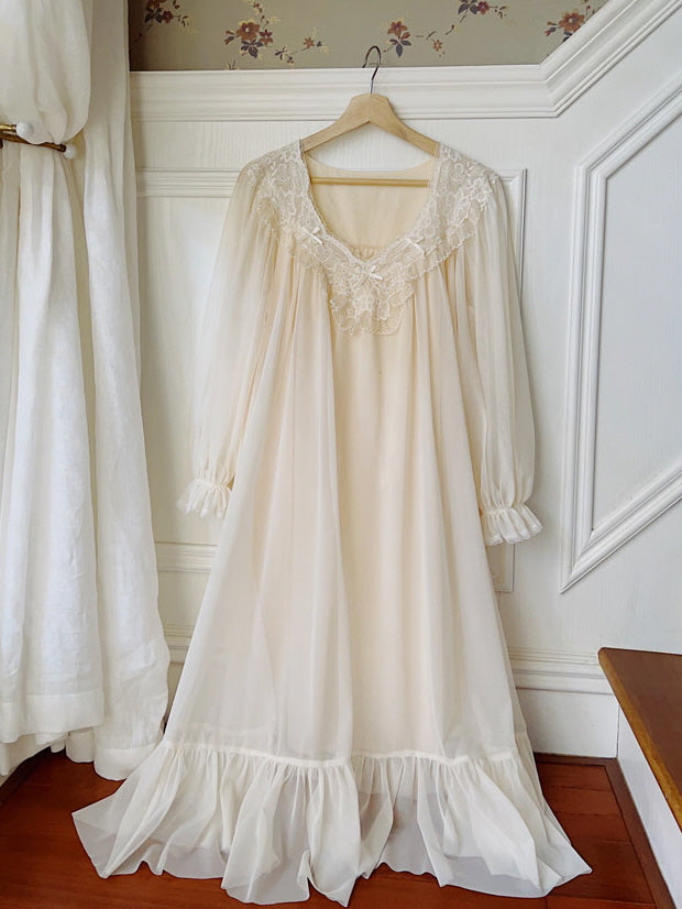 Ethereal Lace-Trim Ivory Nightgown