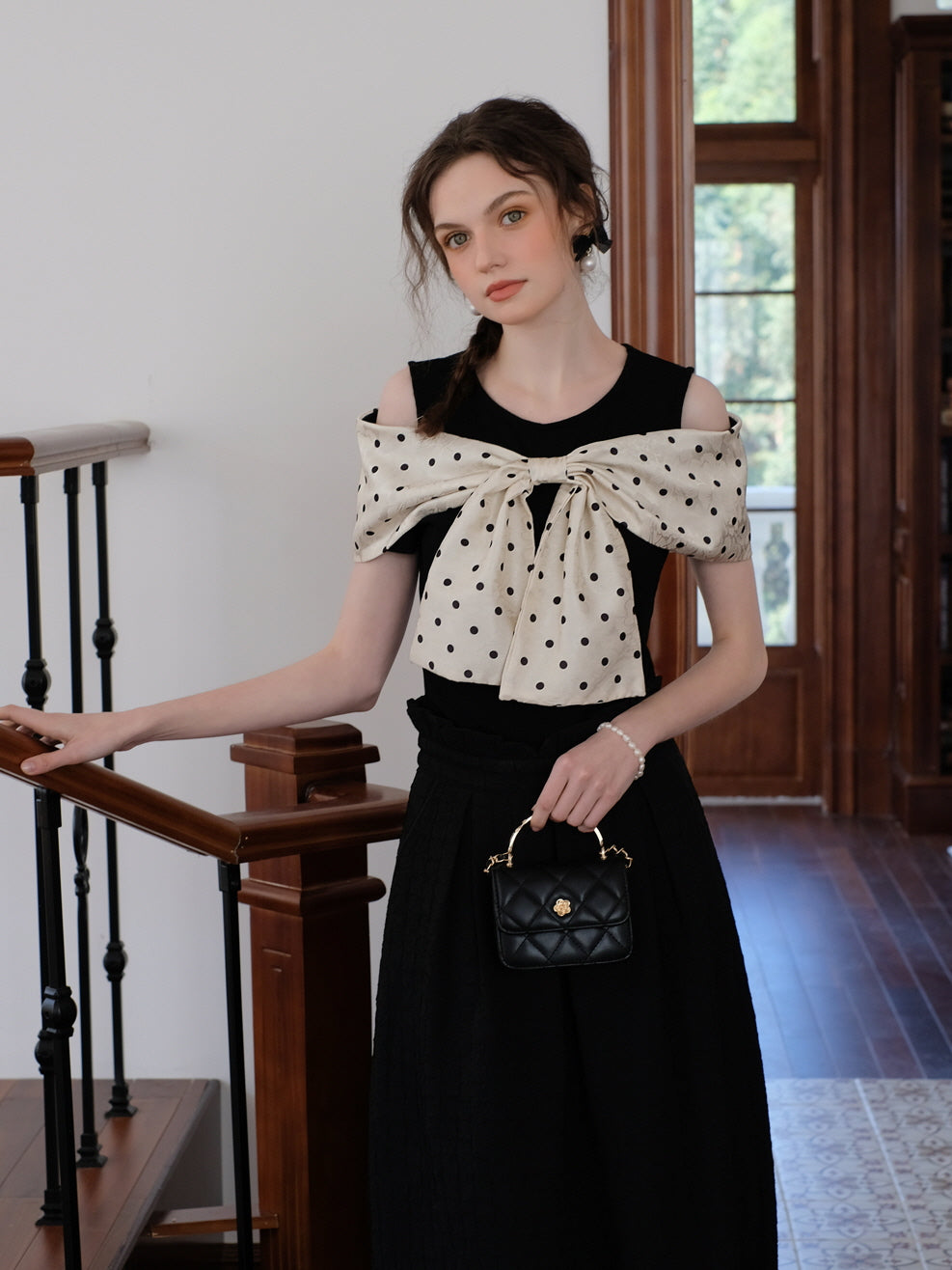 Polka Dot Bow-Knot Knit Top & Skirt