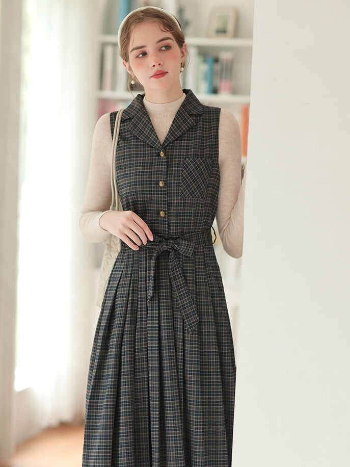 Plaid Vintage-Inspired Belted Dress