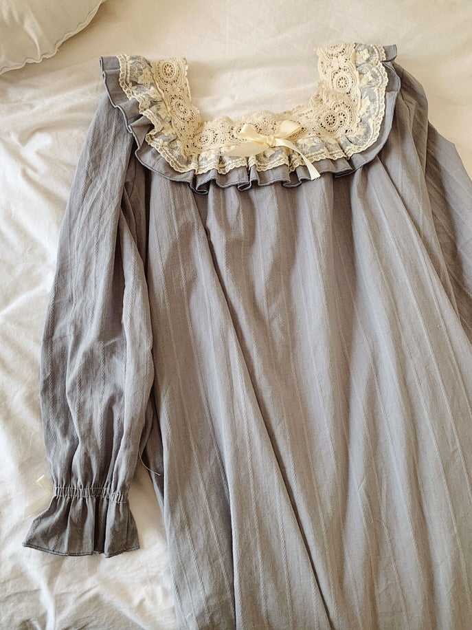 Vintage Lace Blue Cotton Nightgown