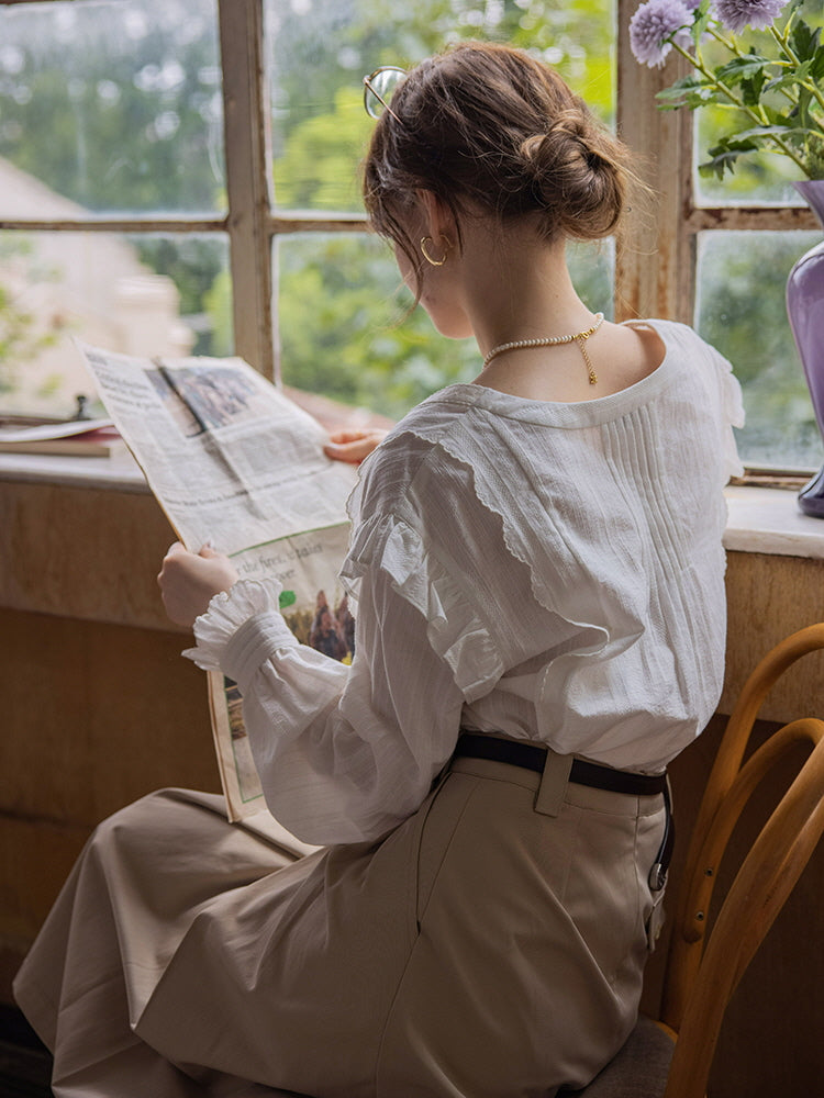 Vintage Ruffled Lace Cotton Blouse