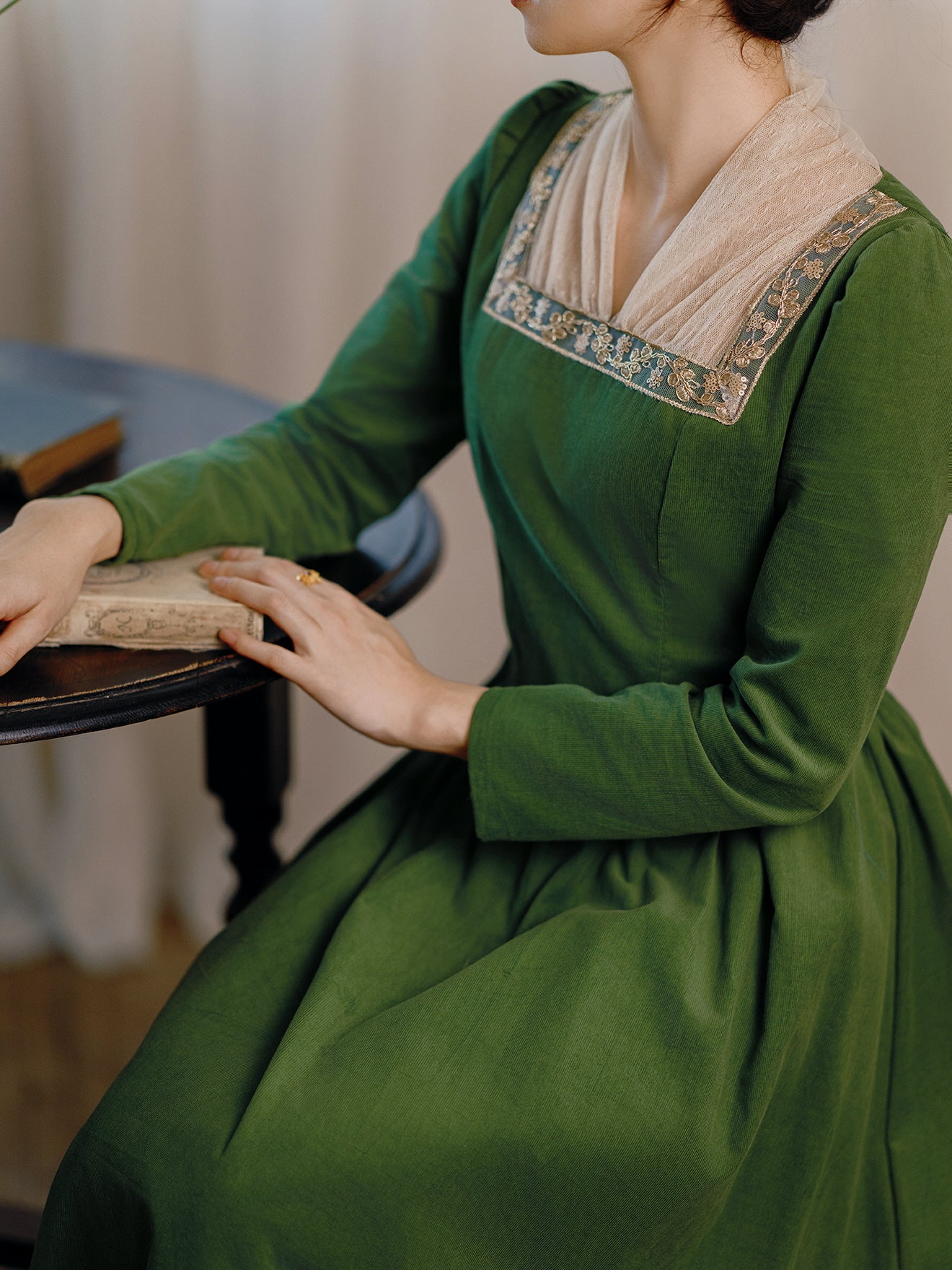 Emerald Garden Embroidered Collar Dress