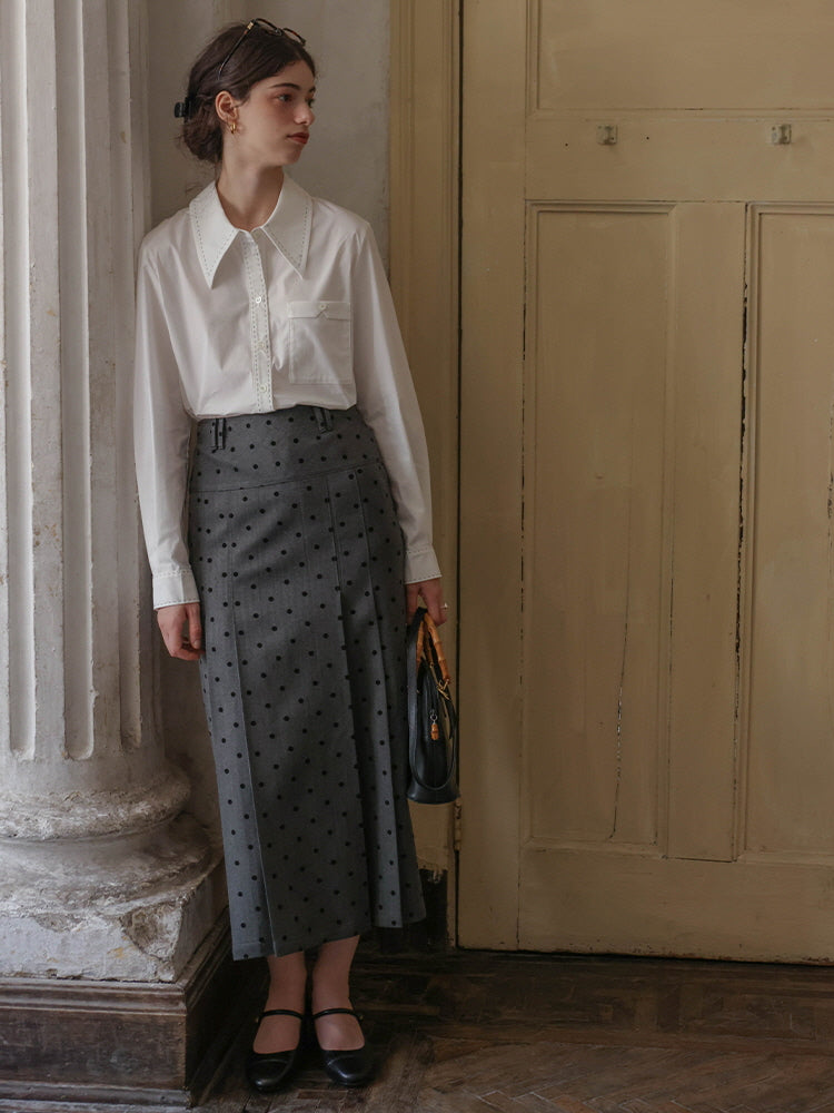 Vintage-Inspired Polka Dot Midi Skirt