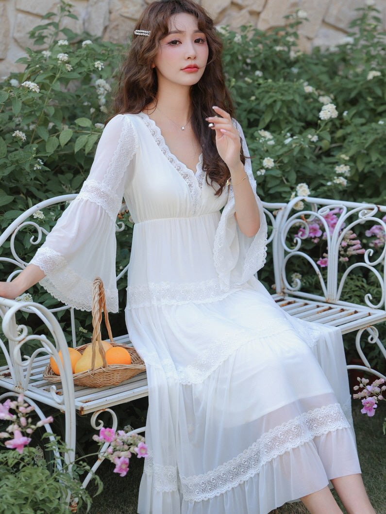 Enchanted Garden Lace-Trimmed Vintage Nightgown