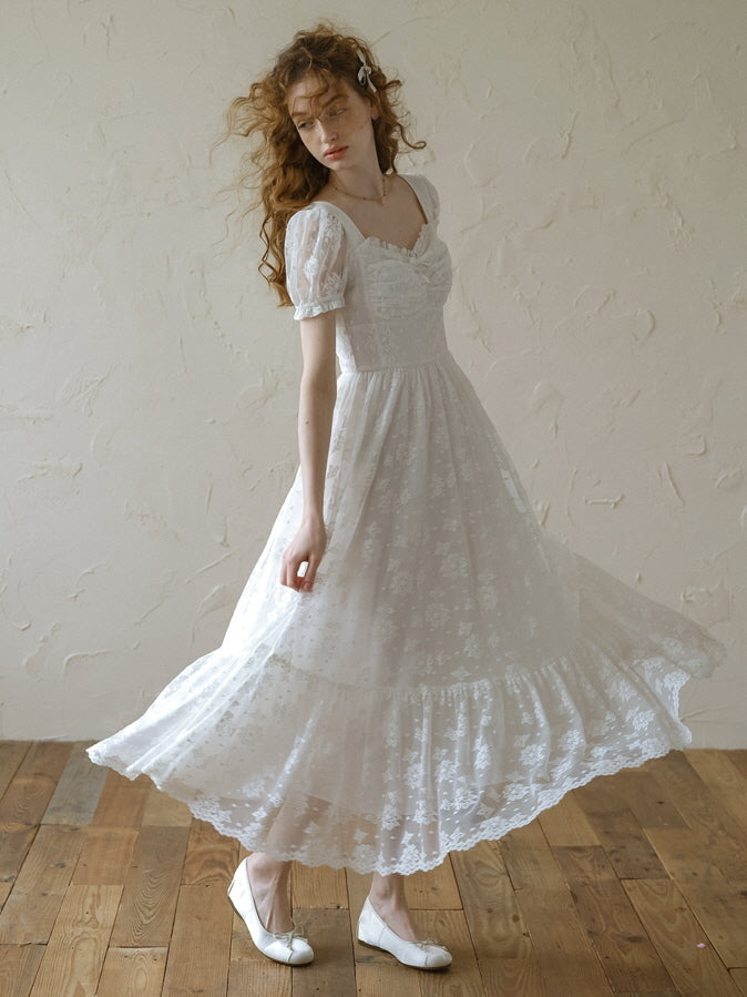 Ethereal Lace White Blossom Dress