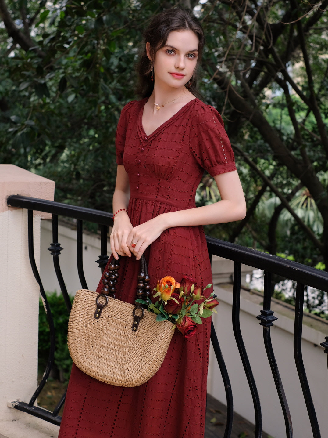 Vintage-Inspired Cotton Eyelet Dress