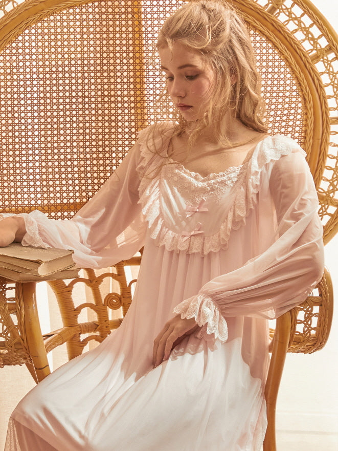 Soft Light Pink Lace-Trimmed Nightgown