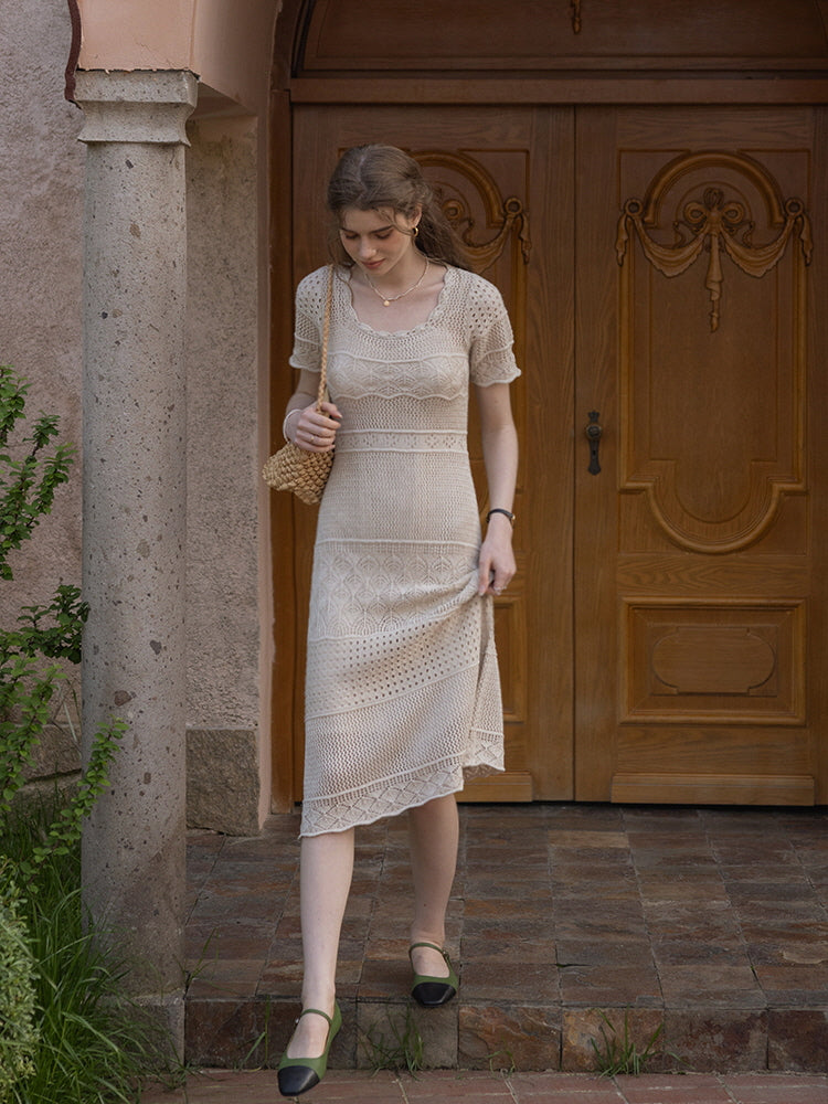 Serene Garden Crochet Ivory Dress