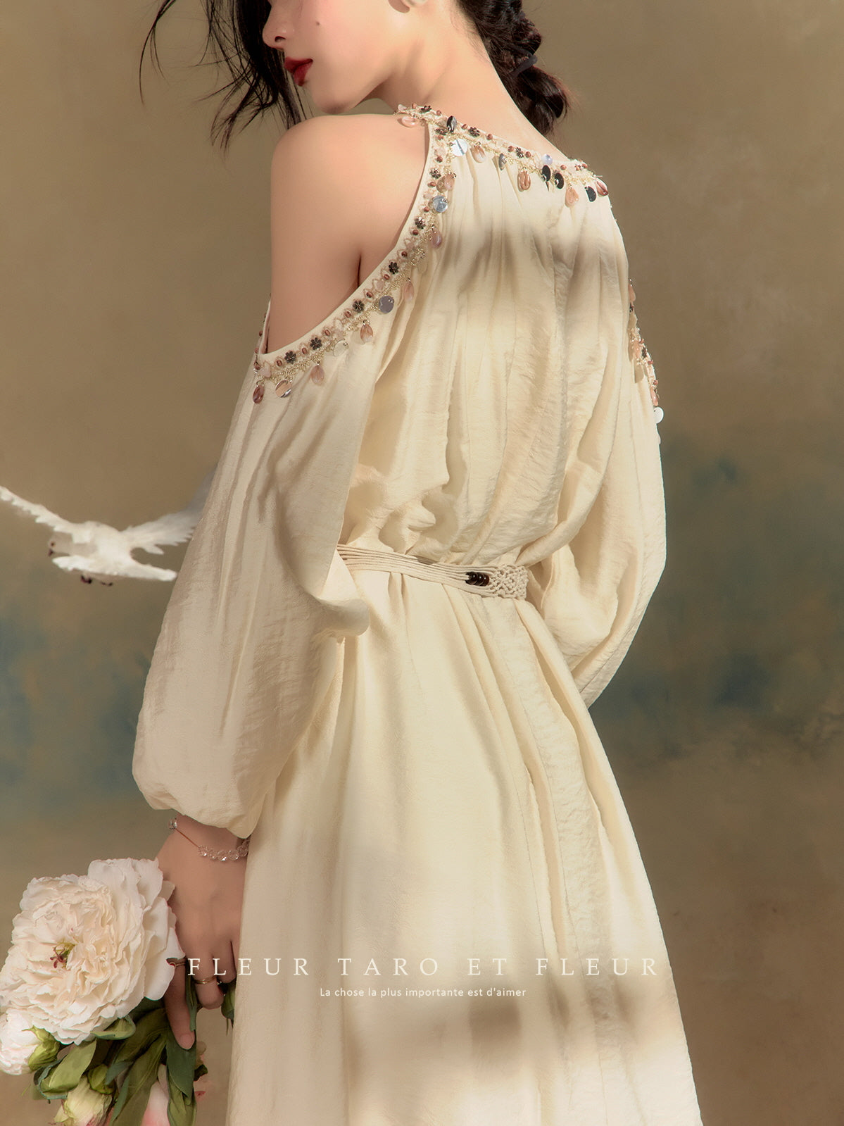 Ethereal Gemstone Cold-Shoulder Dress