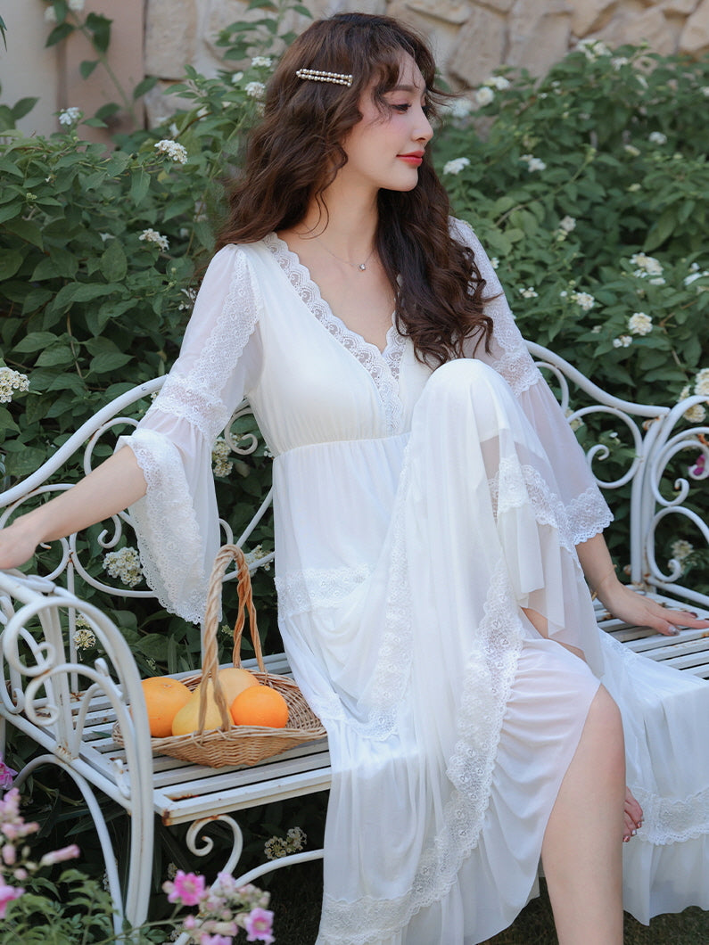 Enchanted Garden Lace-Trimmed Vintage Nightgown