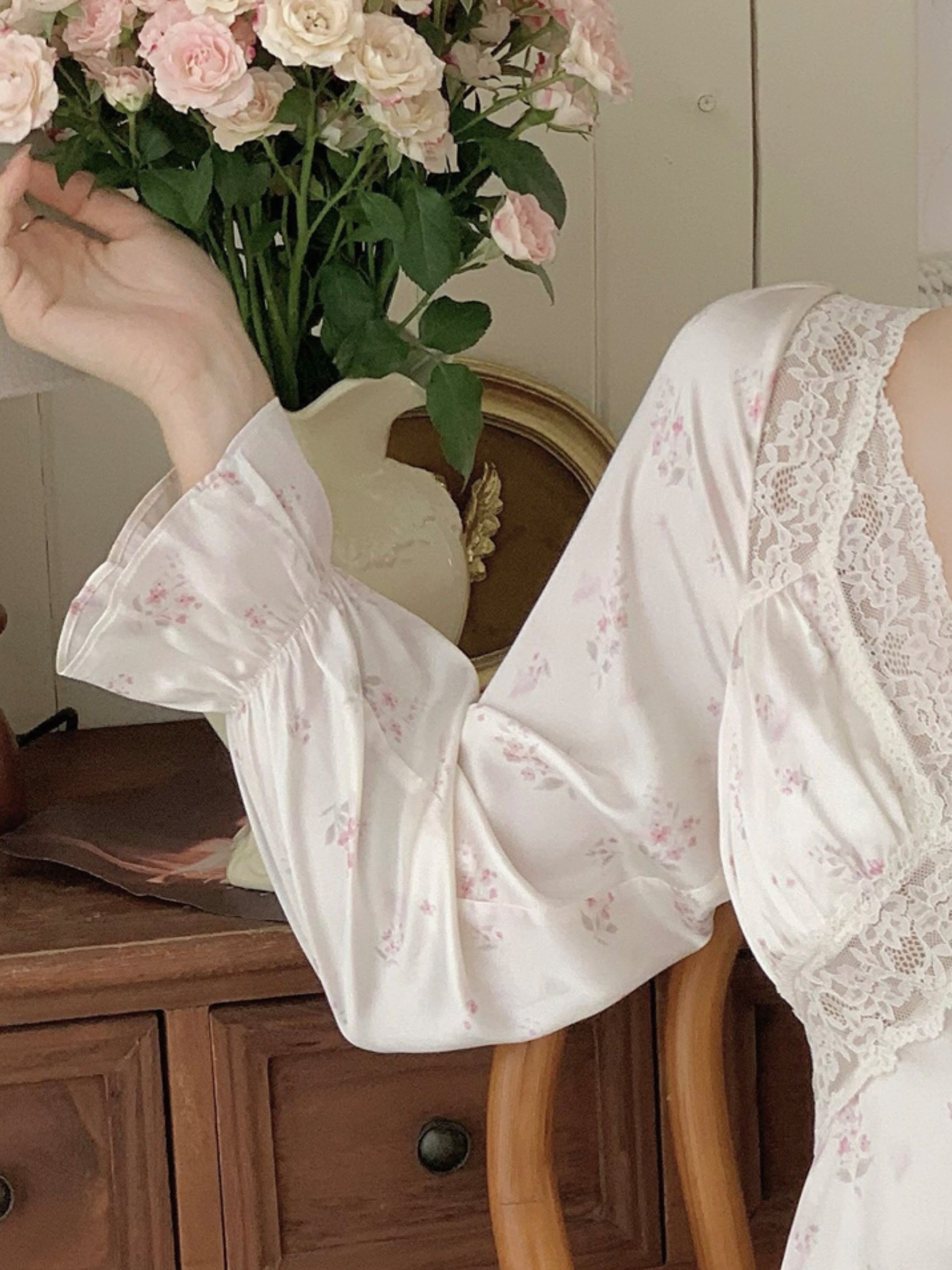 Delicate Floral Lace-Trim Nightgown