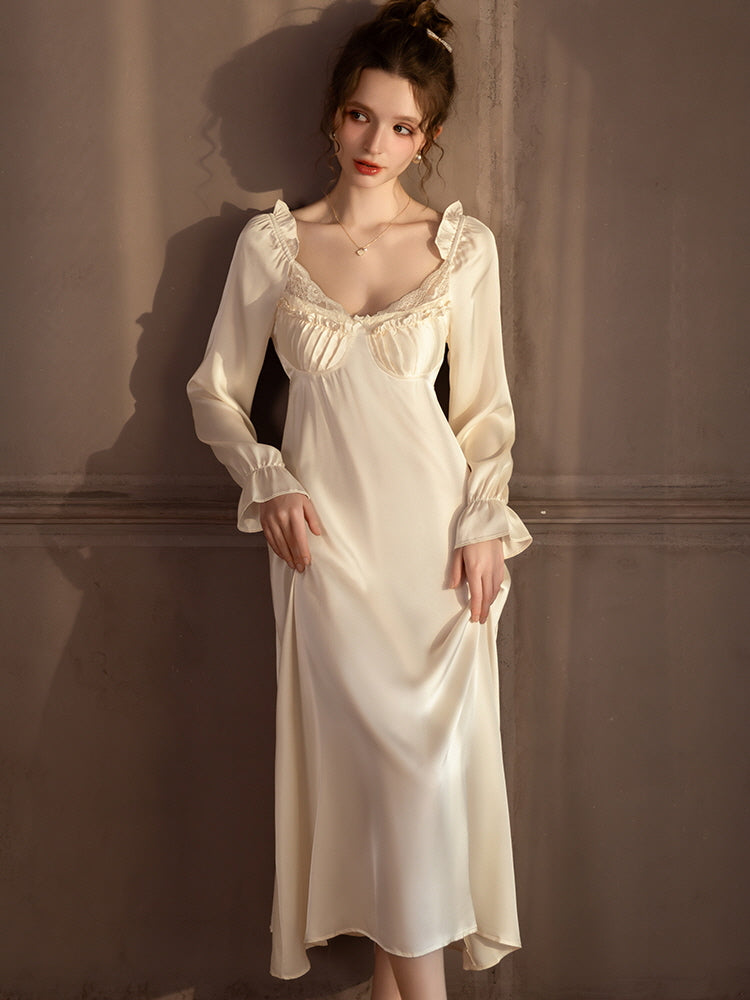 Silk Elegance Lace-Trimmed Nightgown