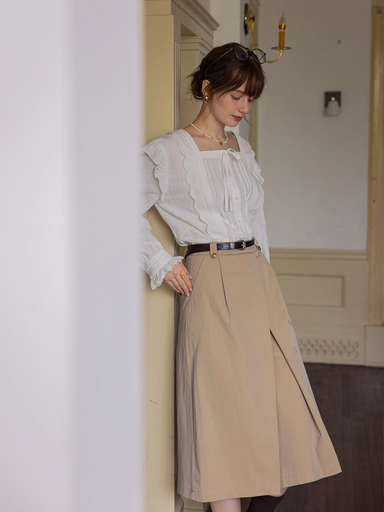 Vintage Ruffled Lace Cotton Blouse