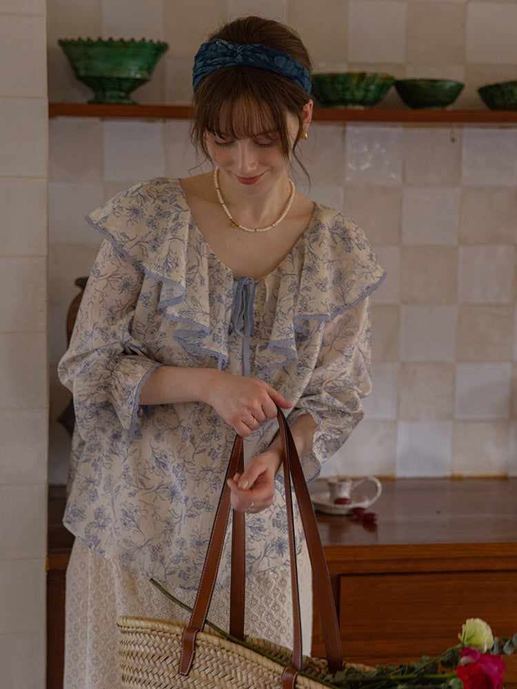 Blue Floral Dream Ruffle Blouse