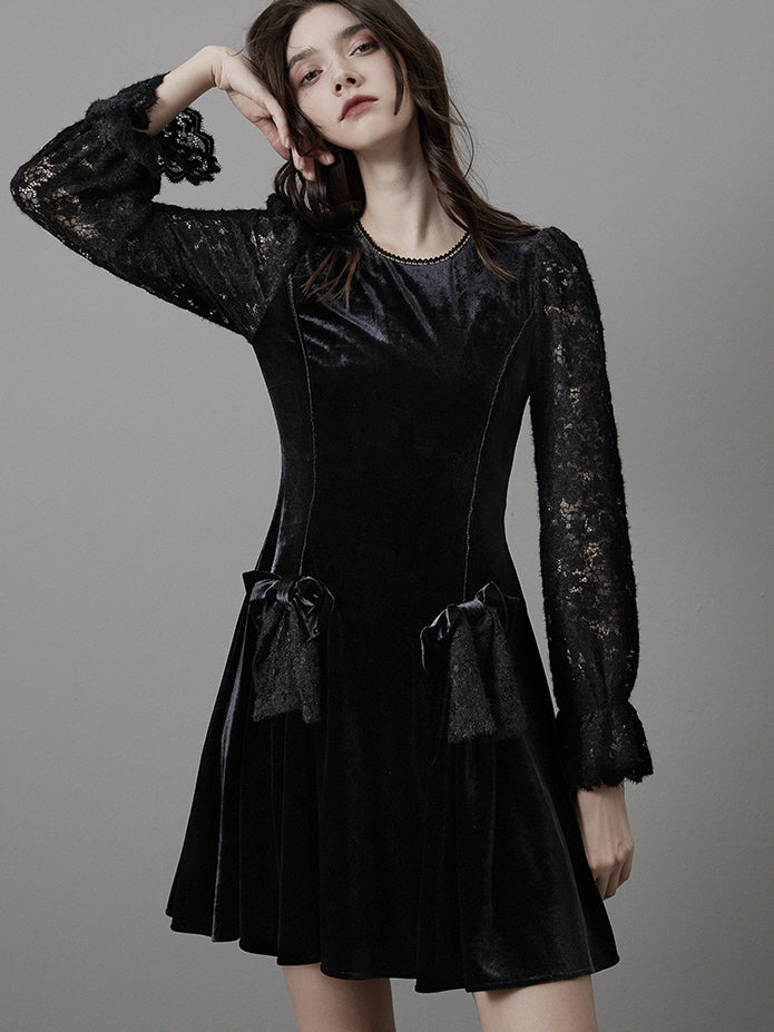 Gothic Lace Sleeve Velvet Dress