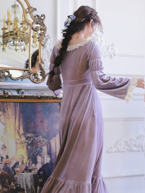 Vintage-Inspired Purple Velvet Long Dress