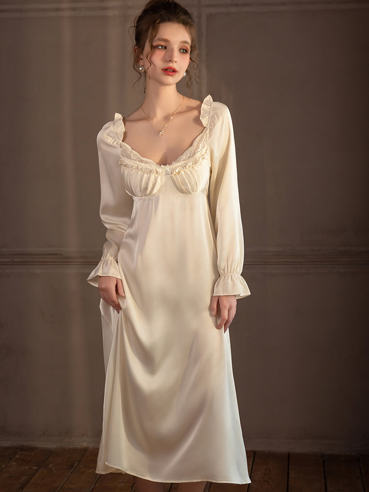 Silk Elegance Lace-Trimmed Nightgown