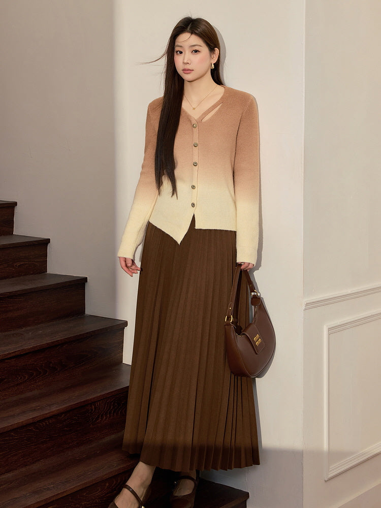 Classic Pleated Brown Skirt