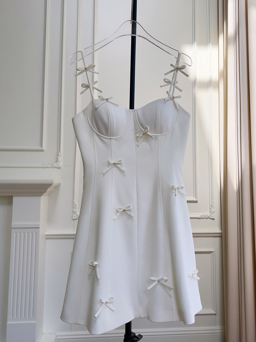 Coquette White Ribbon Bow-Adorned Dress