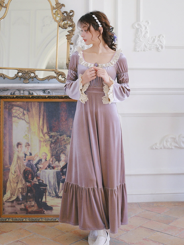 Vintage-Inspired Purple Velvet Long Dress