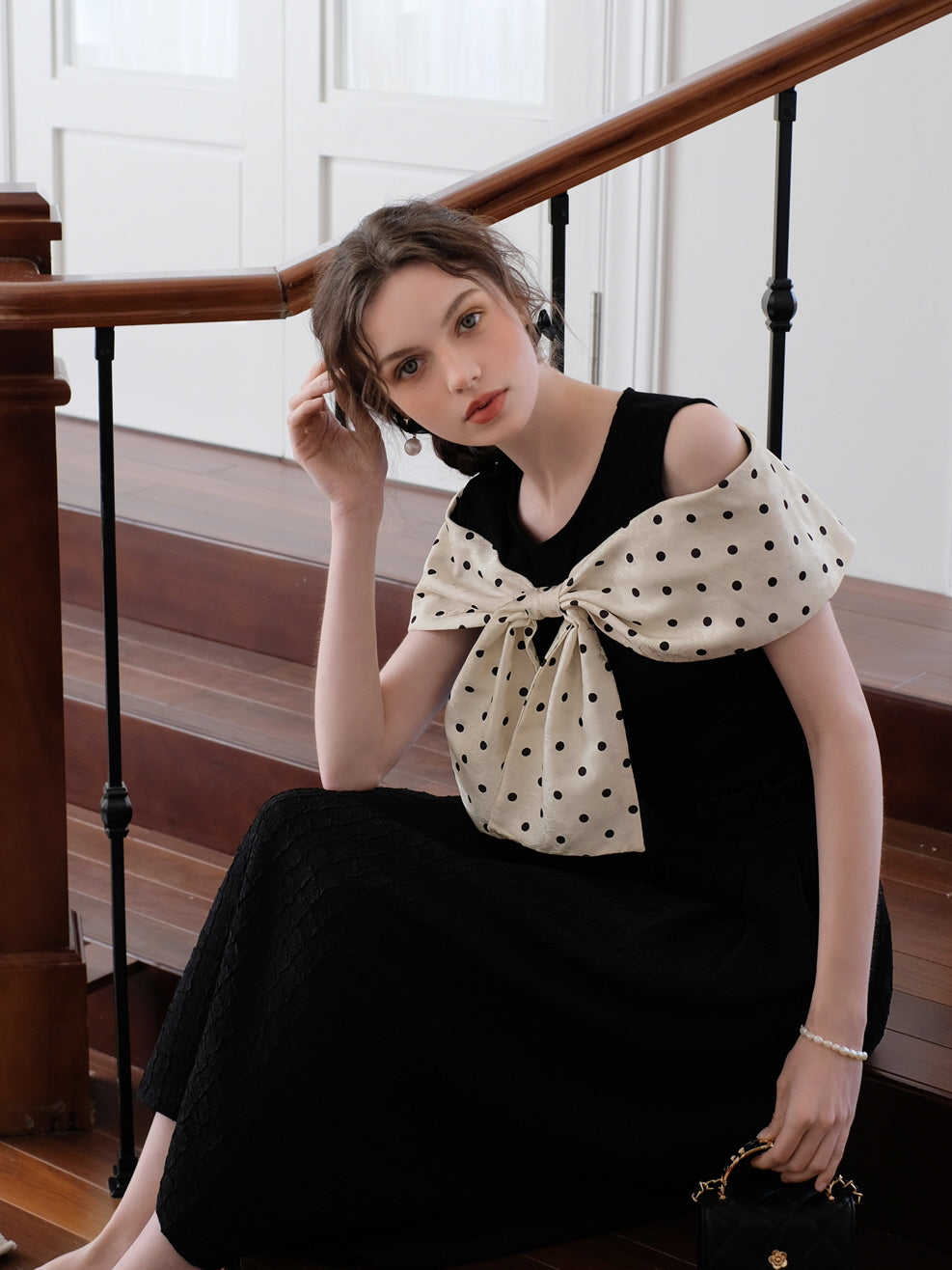 Polka Dot Bow-Knot Knit Top & Skirt