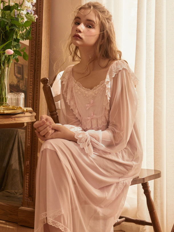 Soft Light Pink Lace-Trimmed Nightgown