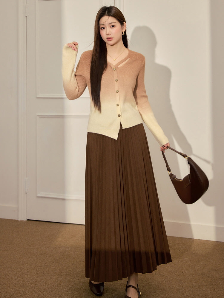 Classic Pleated Brown Skirt