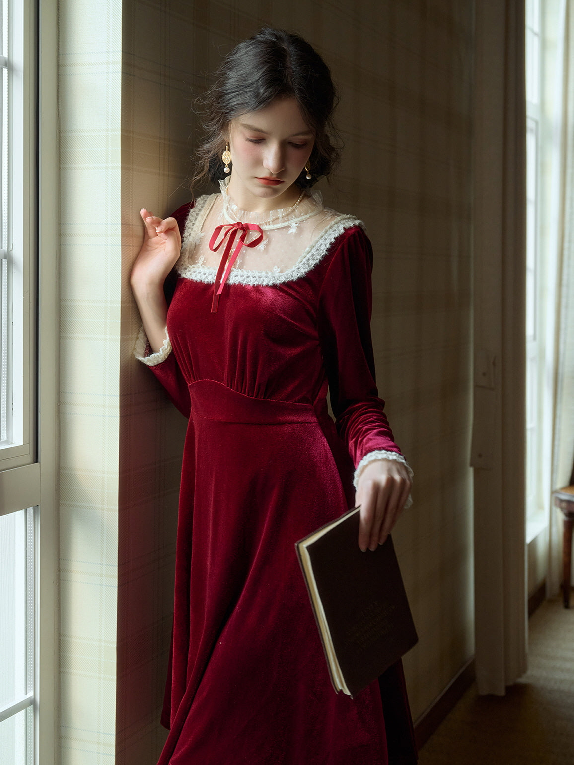 Crimson Dream Velvet Lace Dress