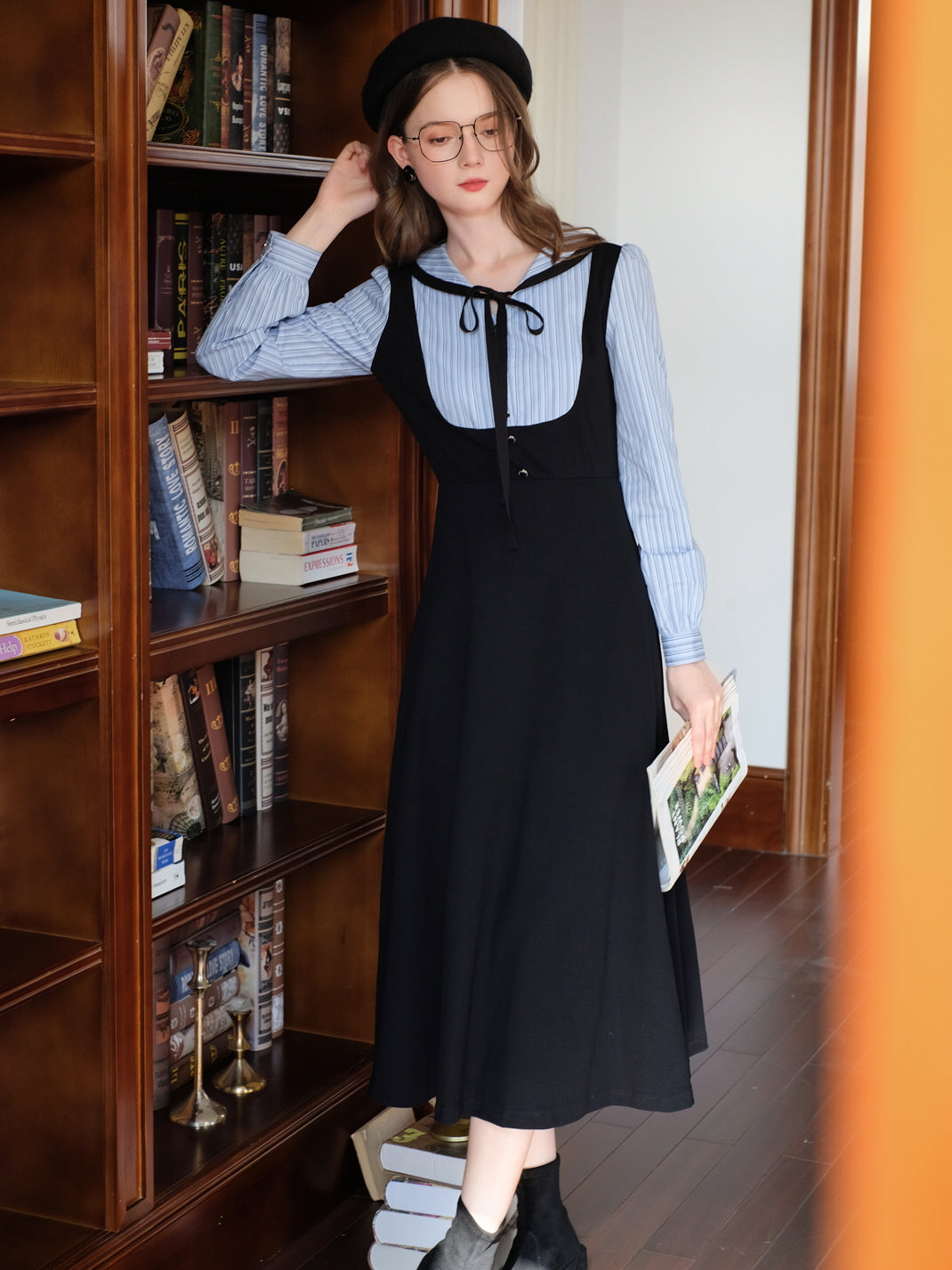 Vintage Sailor Collar Layered Shirt Dress