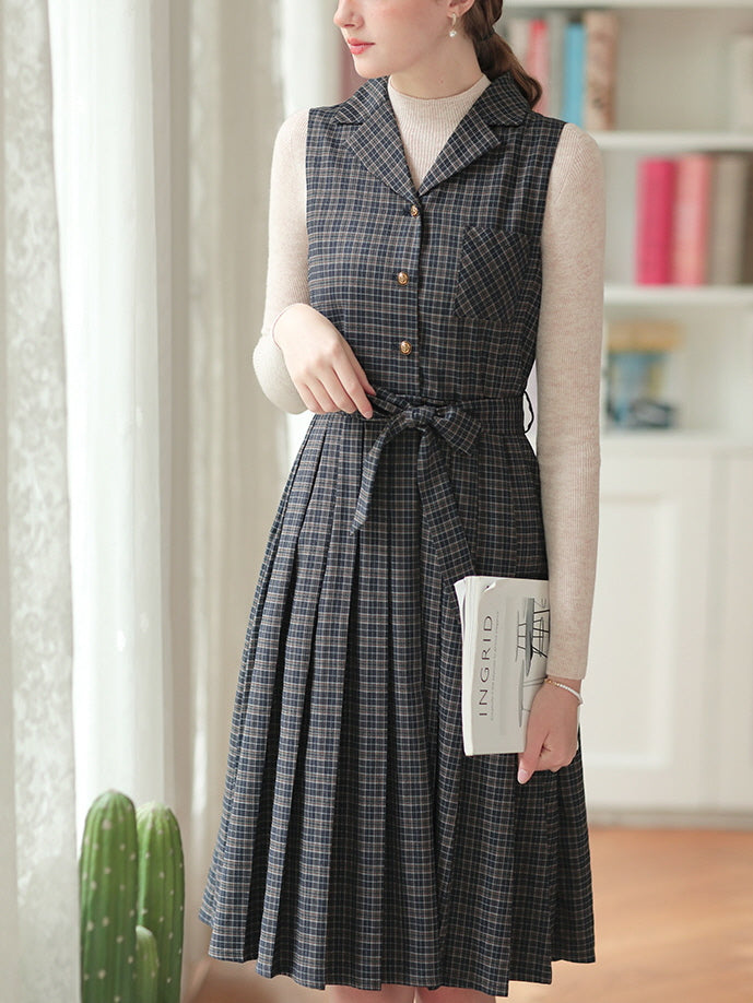 Plaid Vintage-Inspired Belted Dress