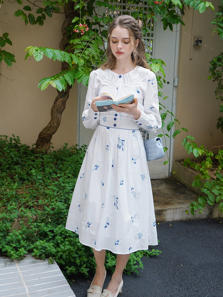 Enchanted Meadow Embroidered White Skirt