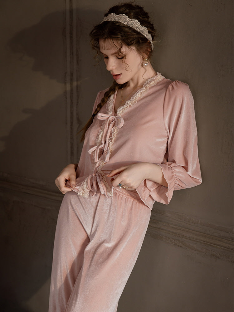 Blush Velvet Ribbon Pajama