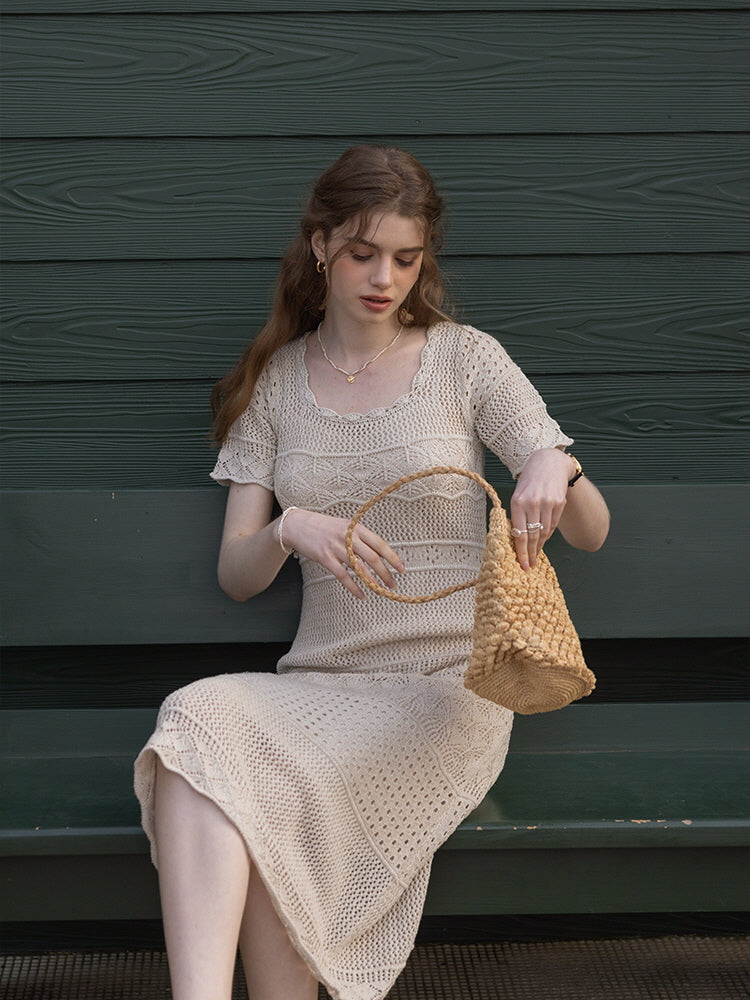 Serene Garden Crochet Ivory Dress