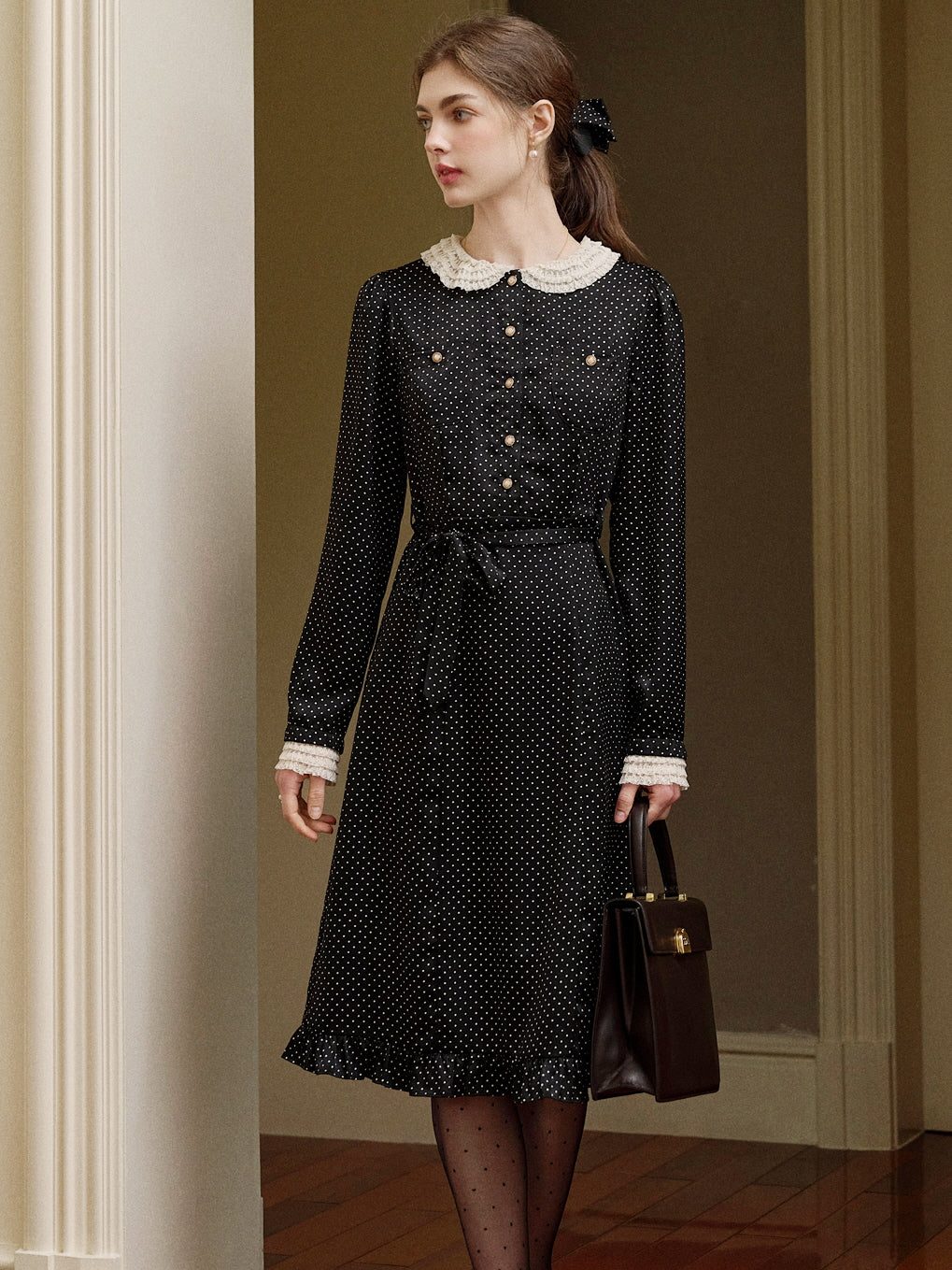 Vintage-Inspired Black Polka Dot Dress