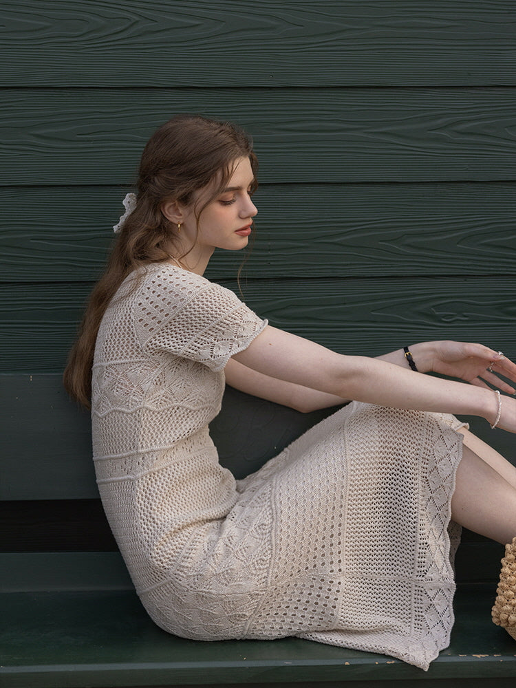 Serene Garden Crochet Ivory Dress