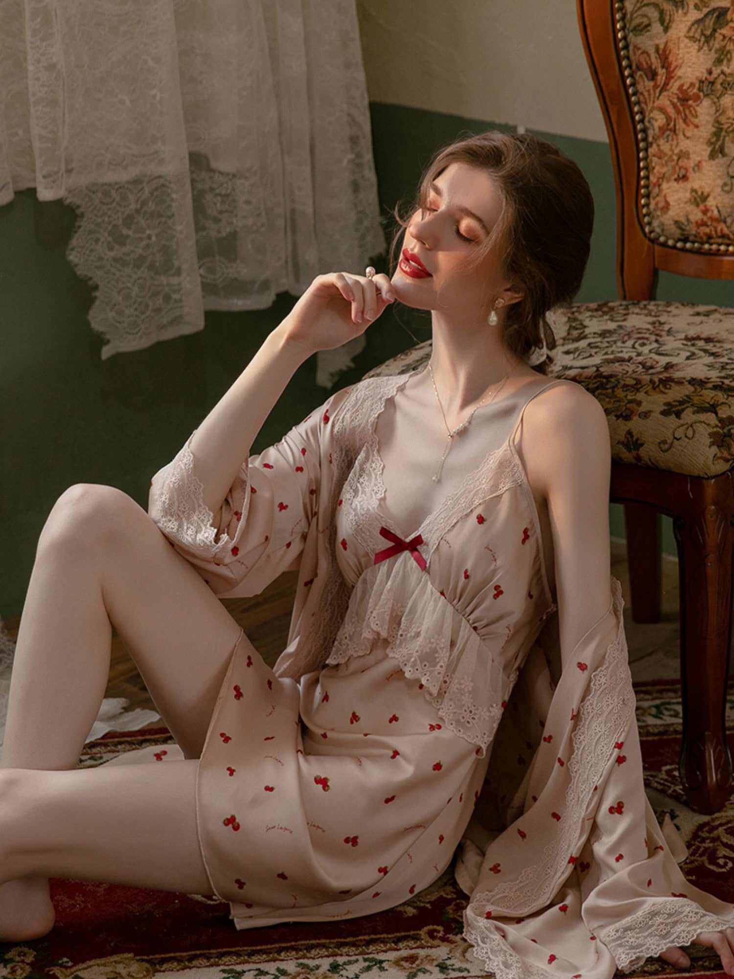 Romantic Cherry Blossom Nightgown Set