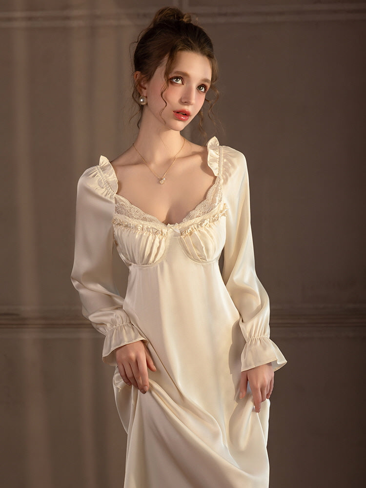 Silk Elegance Lace-Trimmed Nightgown