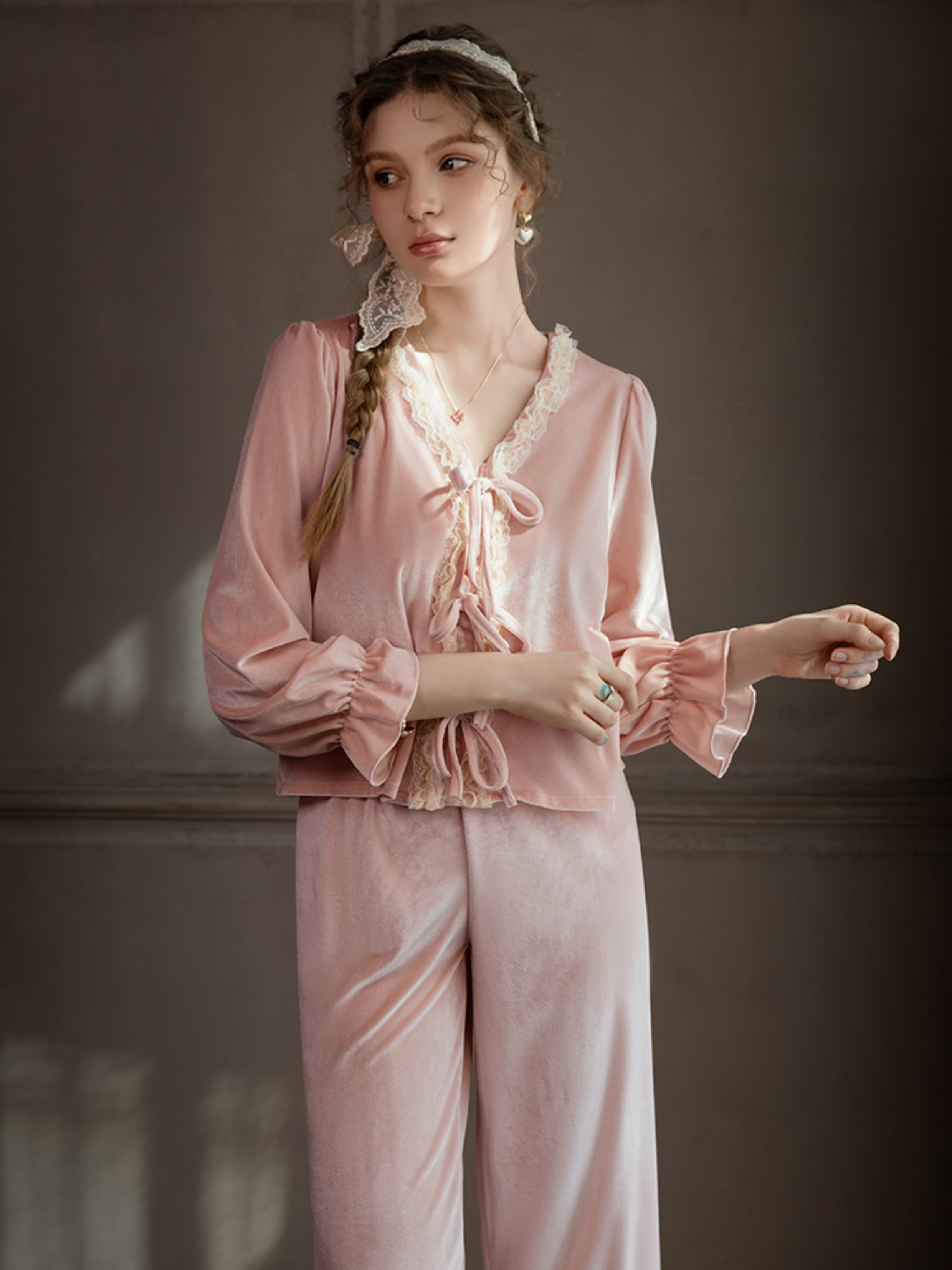 Blush Velvet Ribbon Pajama