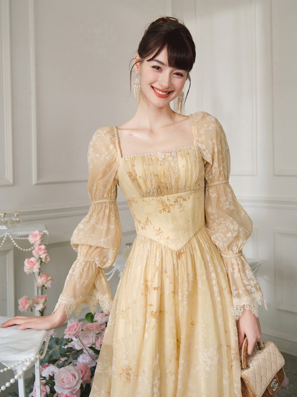 Golden Blooms Vintage-Inspired Dress