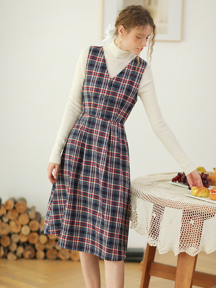 Plaid Dreams Sleeveless Pinafore Dress