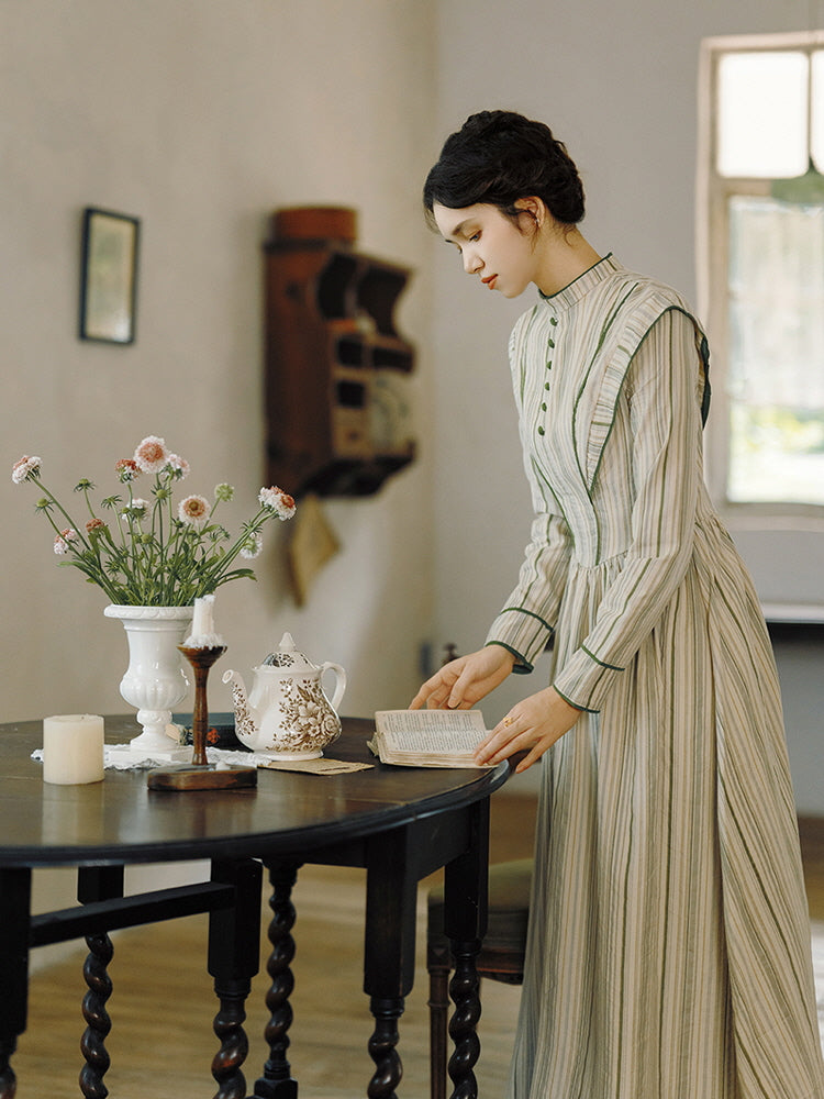 Striped Vintage Button-Down Prairie Dress