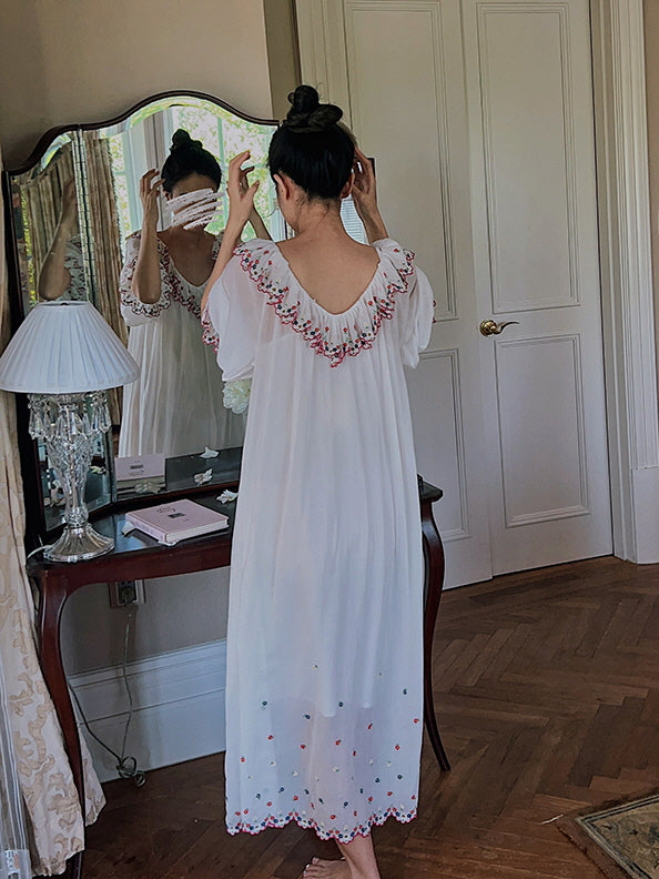 Floral Serenity Embroidered Cotton Nightgown