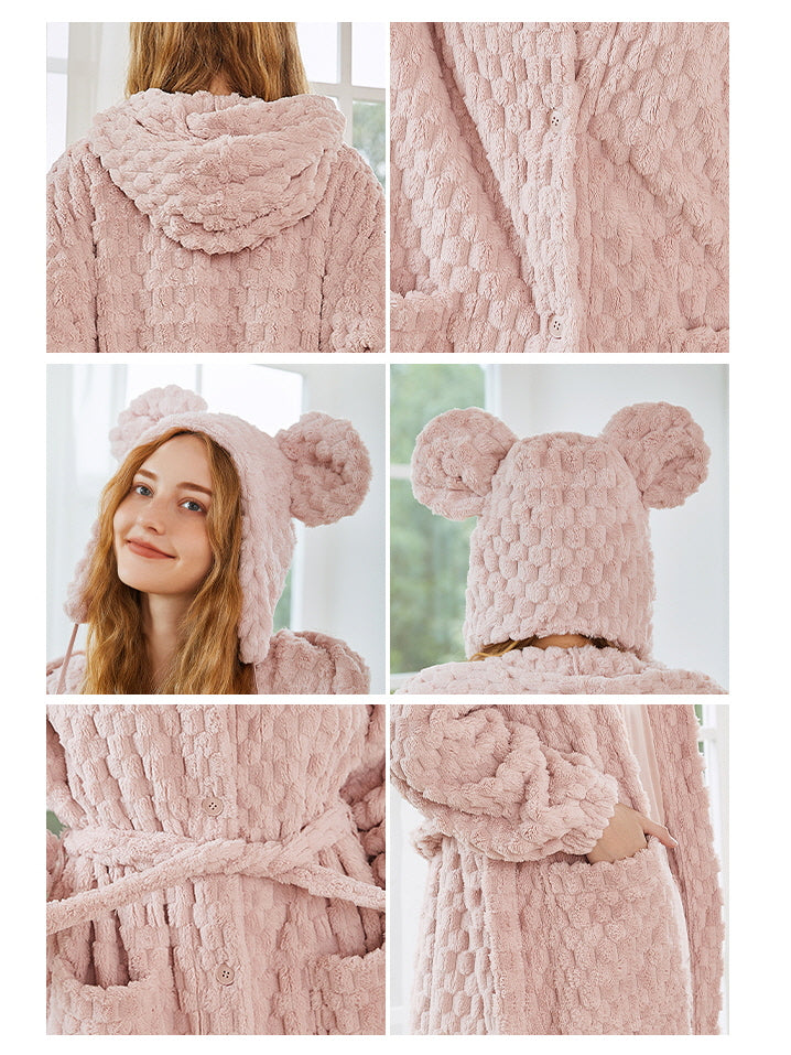 Plush Bear Ear Hooded Robe