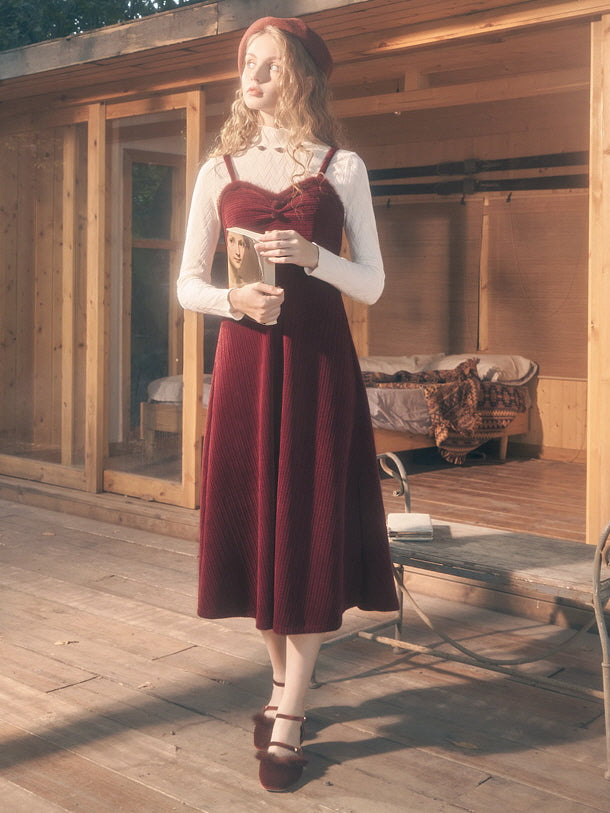 Romantic Snow Yarn Wool Red Dress