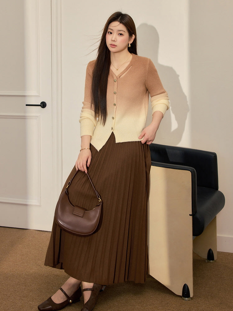 Classic Pleated Brown Skirt