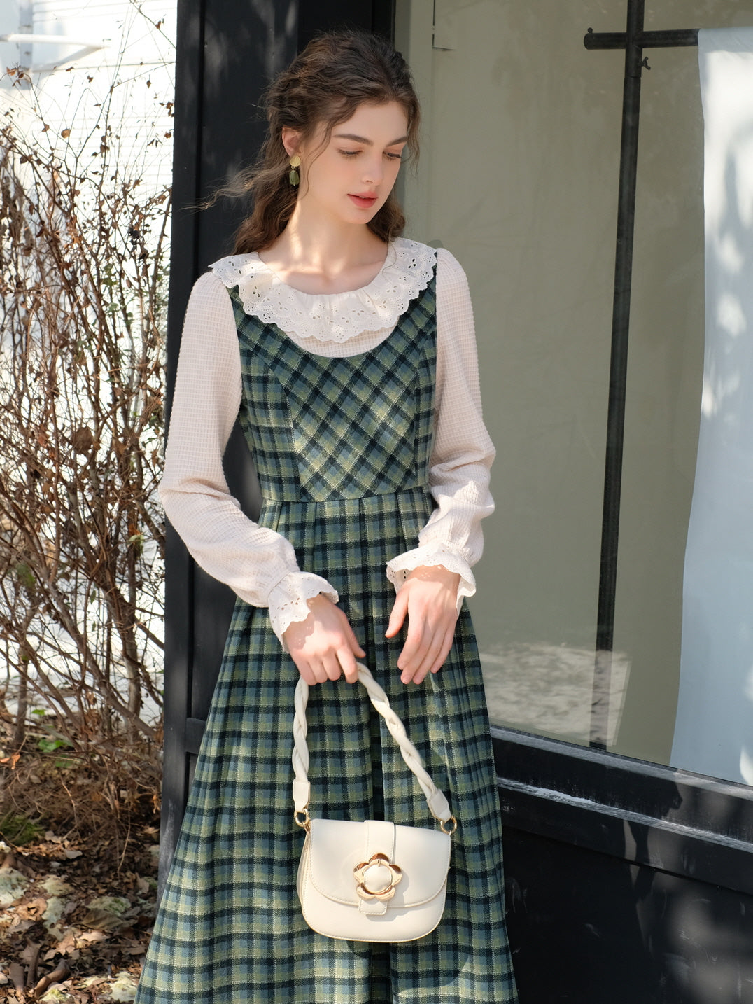 Vintage Green Plaid Wool Dress