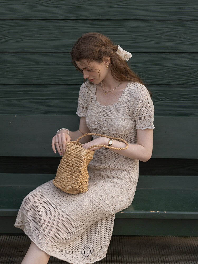 Serene Garden Crochet Ivory Dress