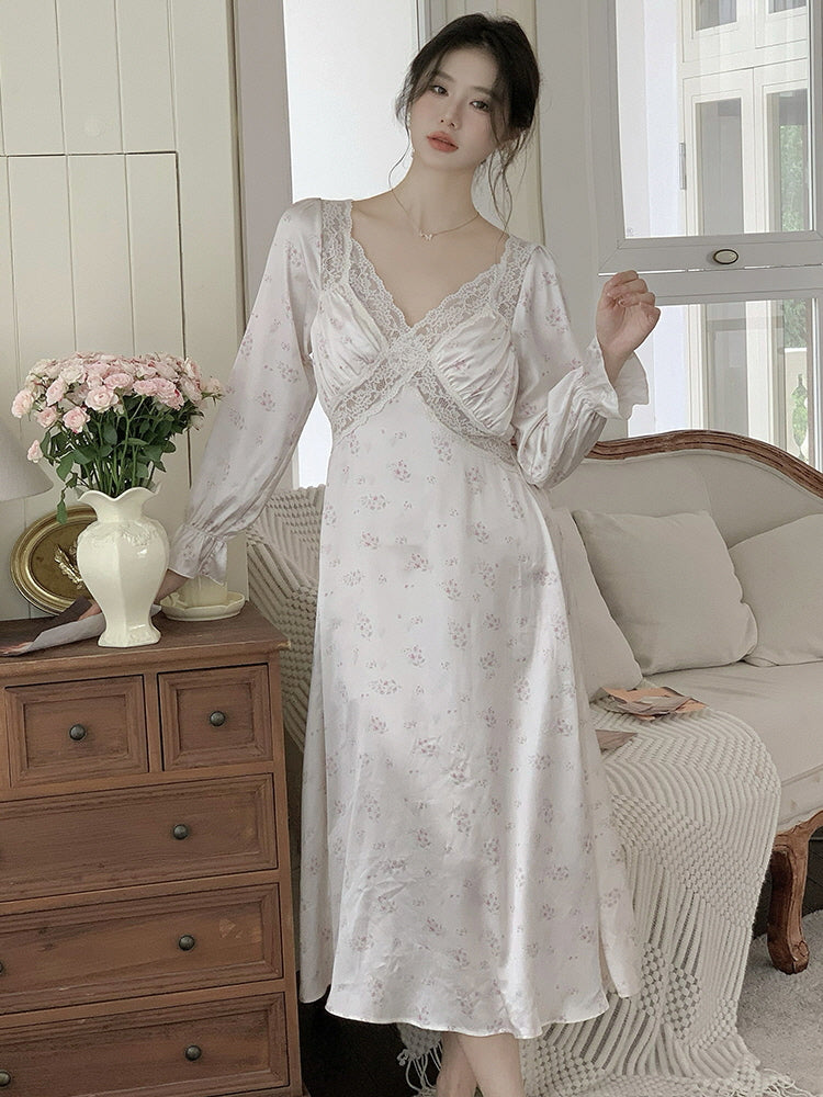 Delicate Floral Lace-Trim Nightgown