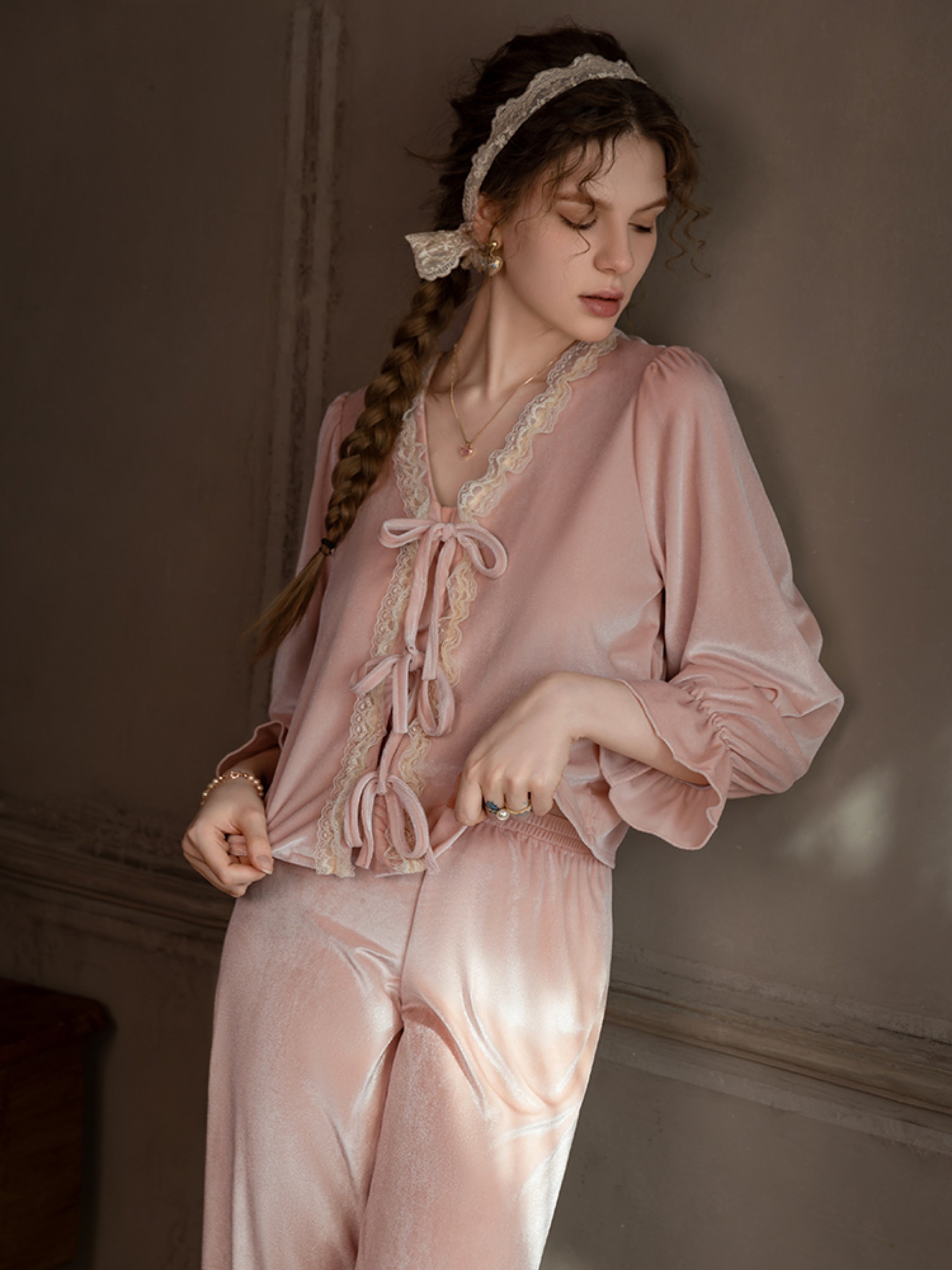 Blush Velvet Ribbon Pajama